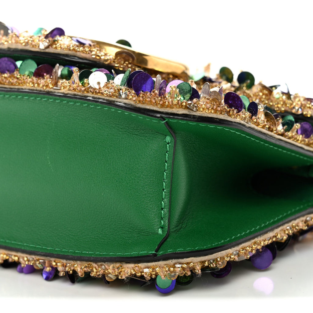 Sequin Crystal Vlogo Embroidered Small Loco Shoulder Bag Gold Multicolor