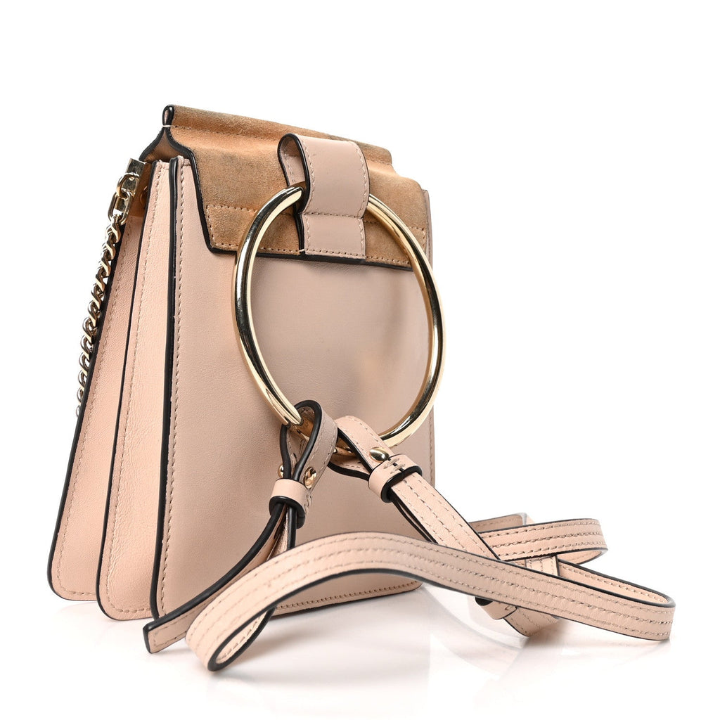 Suede Calfskin Mini Faye Bracelet Bag Cement Pink