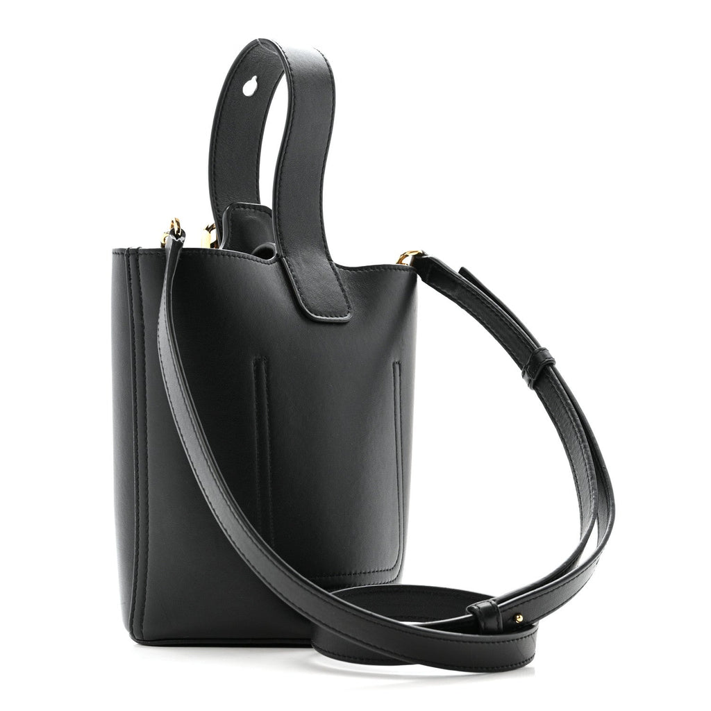Smooth Calfskin Mini Pebble Bucket Bag Black