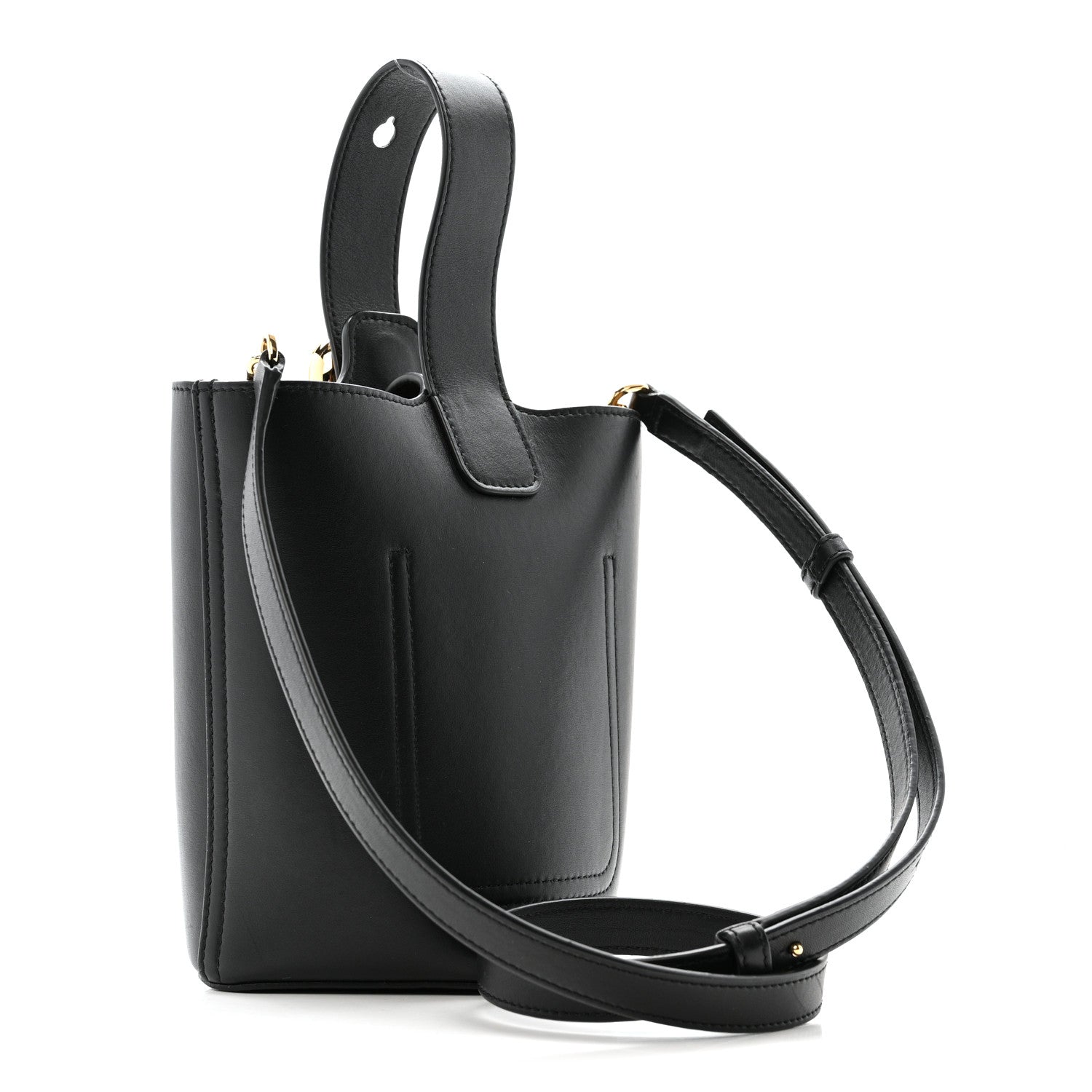 Smooth Calfskin Mini Pebble Bucket Bag Black