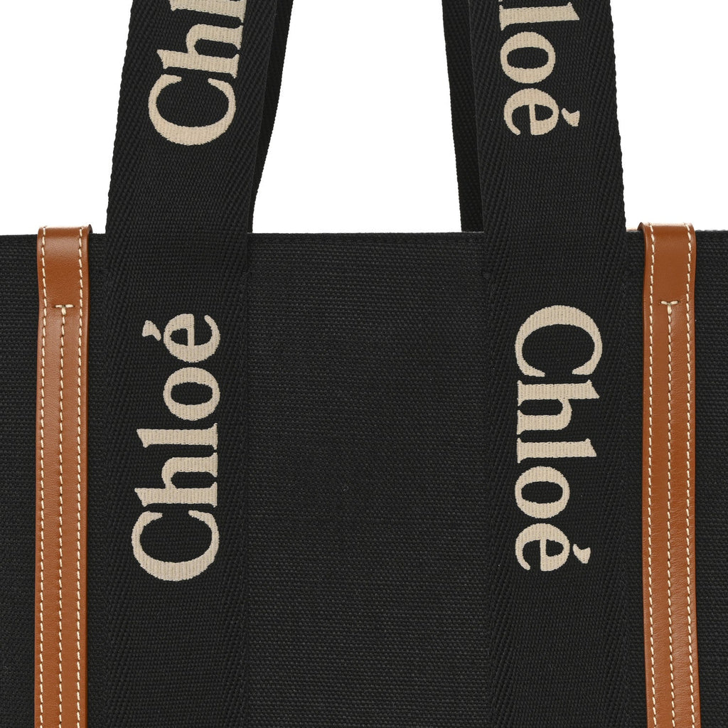 Cotton Calfskin Medium Woody Ribbon Tote Black