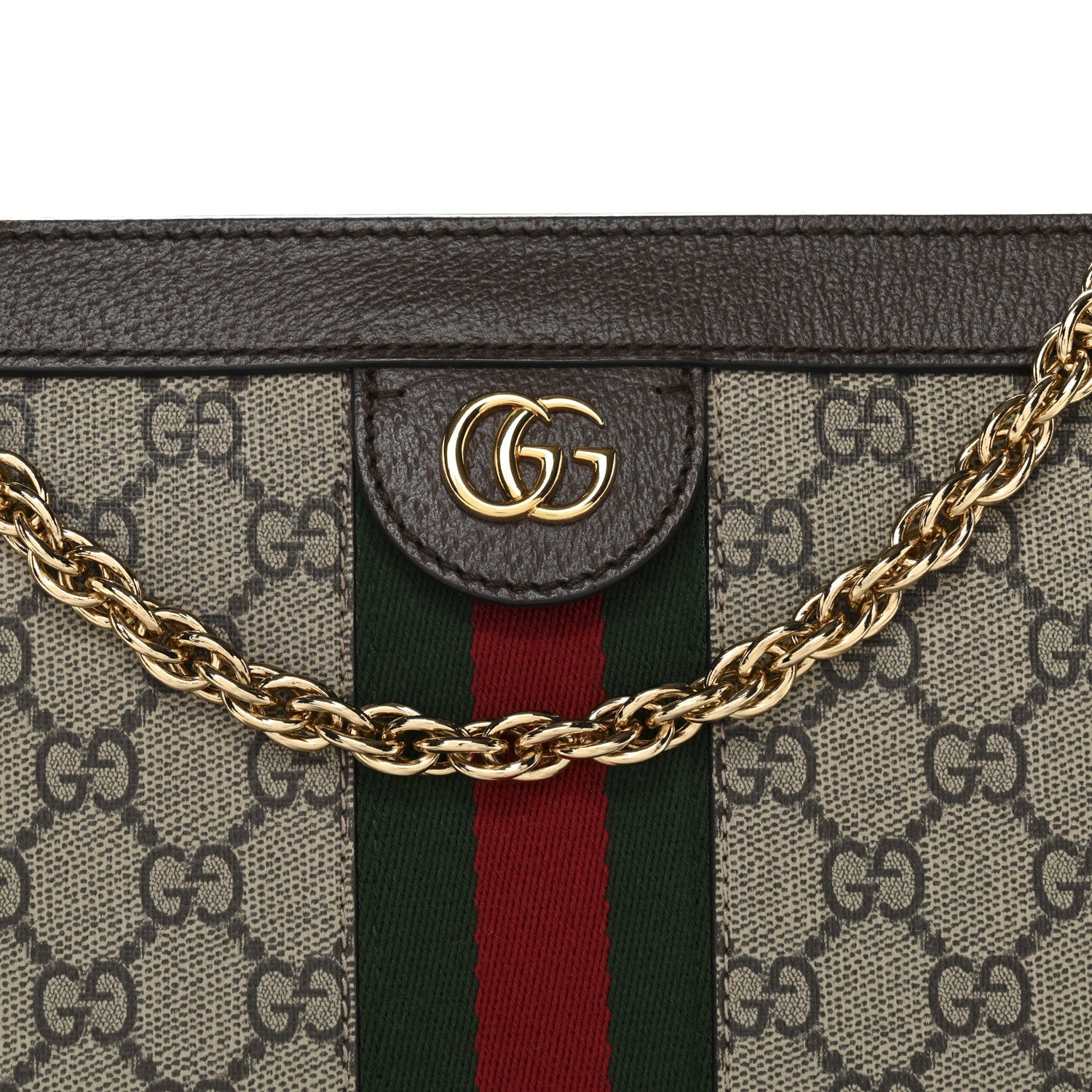 GG Supreme Monogram Web Small Ophidia Chain Shoulder Bag Brown