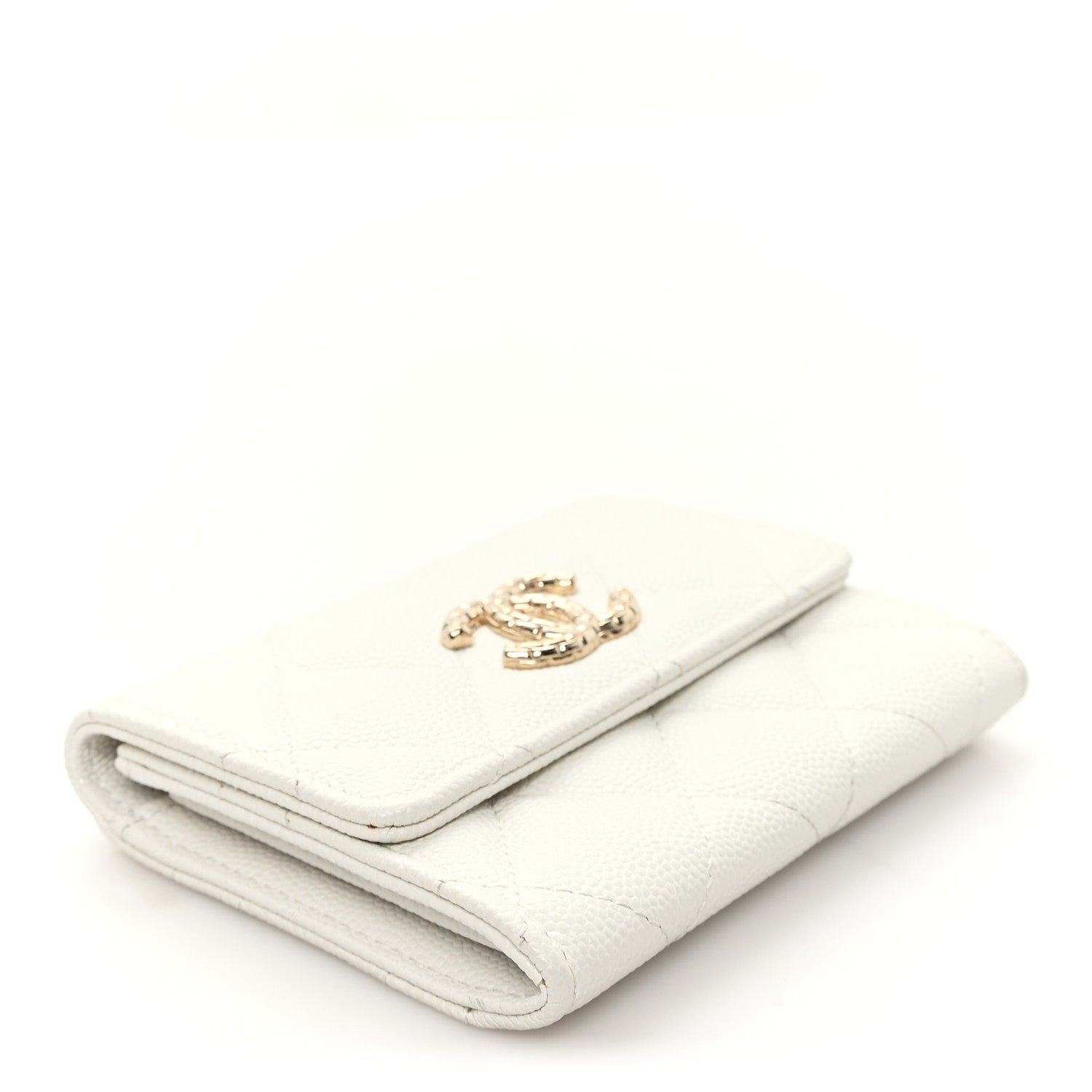 Caviar Quilted Chain CC Quilted Compact Flap  Holder White