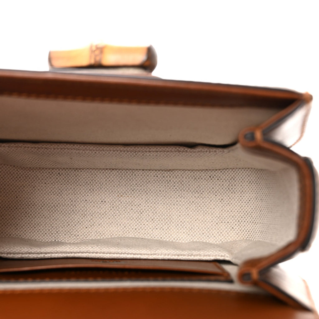 New Canvas Charisma Calfskin Crystal GG Monogram Small Bamboo 1947 Top Handle Bag Camel Ebony