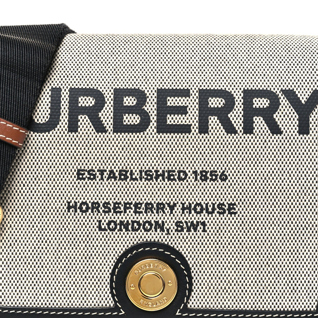 Canvas Horseferry Print Note Crossbody Bag Grey Black