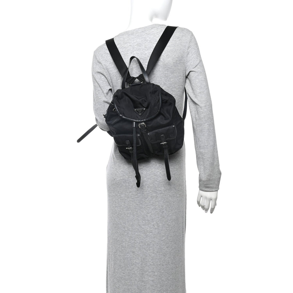Tessuto Nylon Soft Calfskin Backpack Black