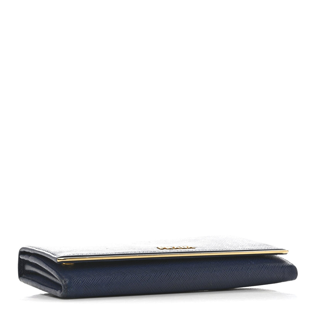 Saffiano Metal Bar Continental Flap Wallet Bluette