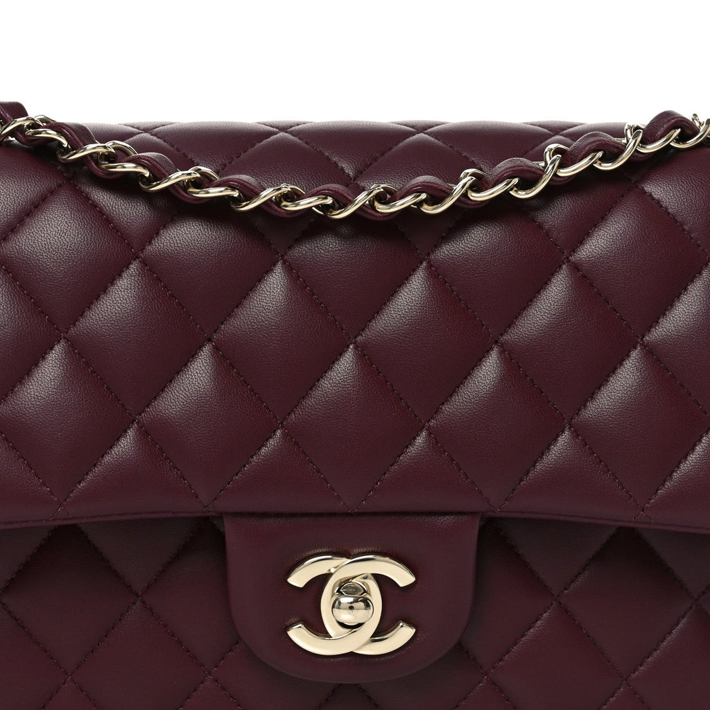 Lambskin Quilted Medium Double Flap Burgundy