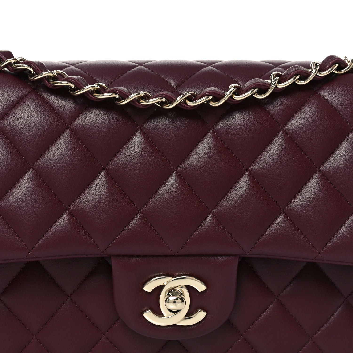 Lambskin Quilted Medium Double Flap Burgundy