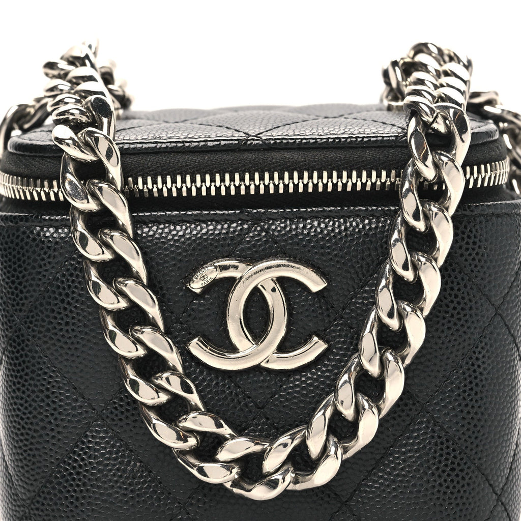 Caviar Quilted Mini Vanity Case With Chain Black