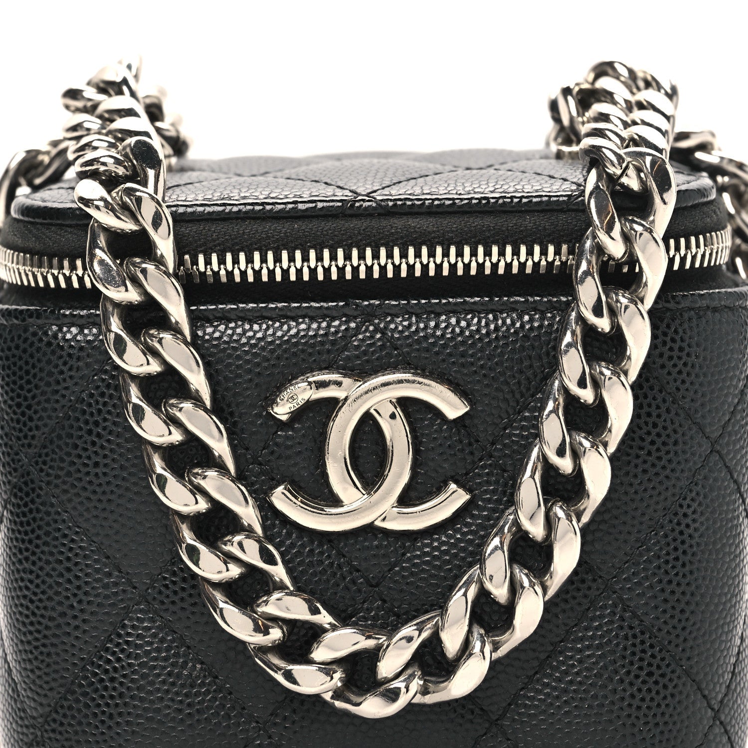 Caviar Quilted Mini Vanity Case With Chain Black