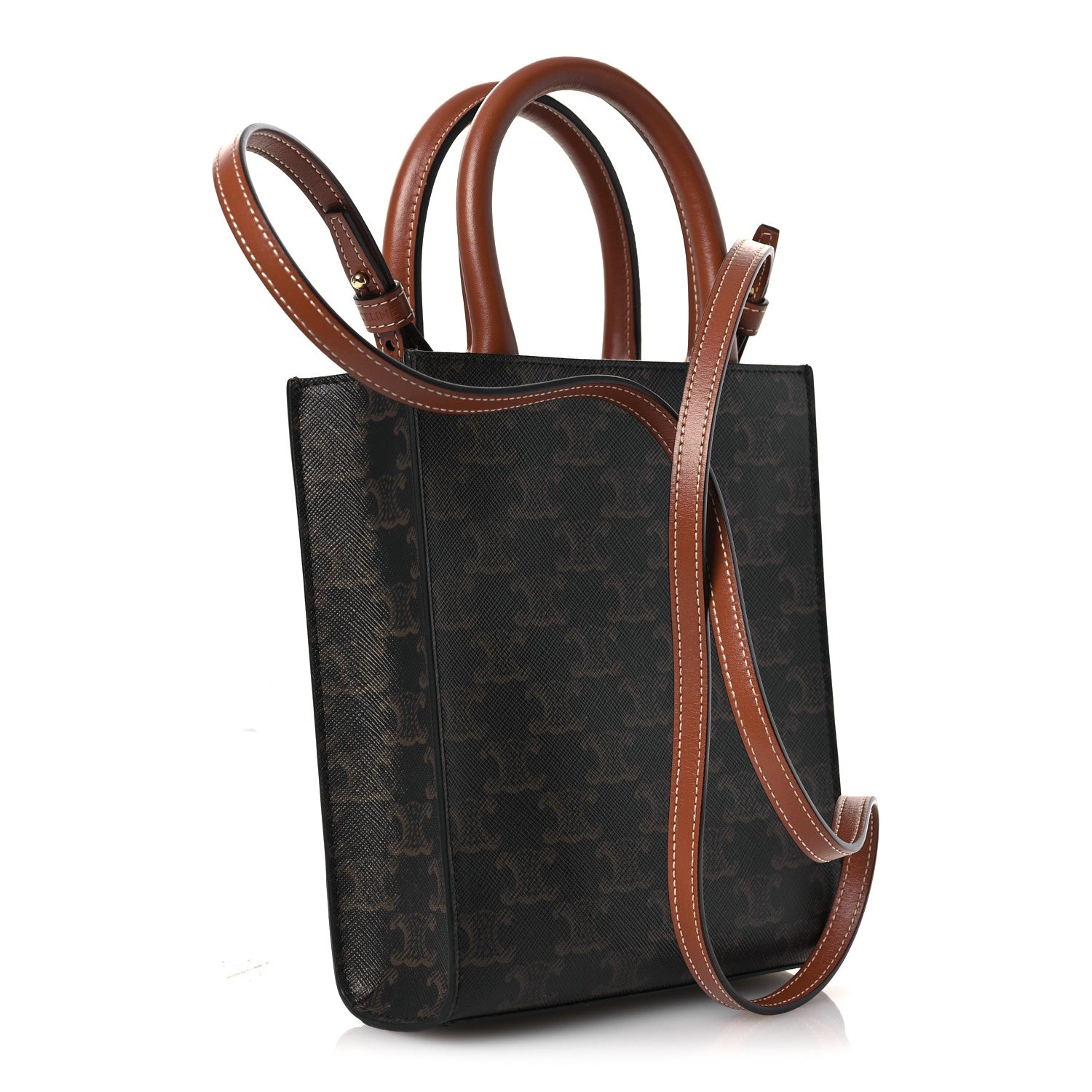 Triomphe Canvas Calfskin Mini Vertical Cabas Tan