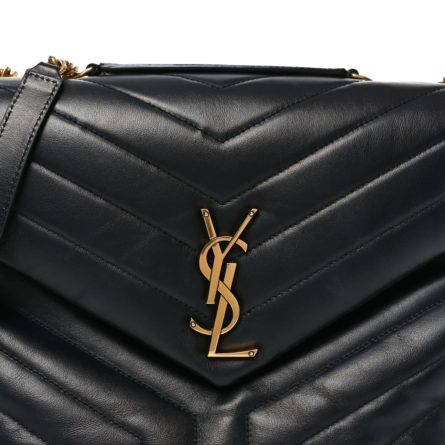 Calfskin Y Quilted Monogram Medium Loulou Chain Satchel Black