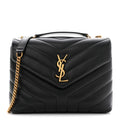 Calfskin Y Quilted Monogram Small Loulou Chain Satchel Black