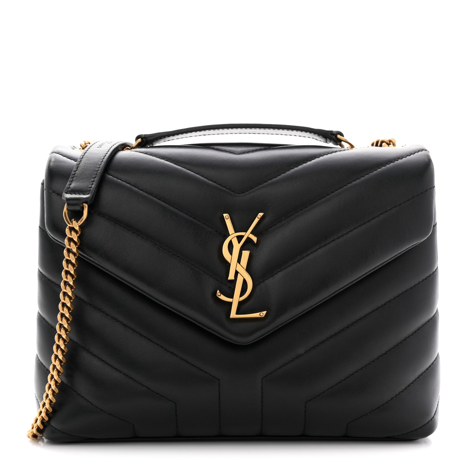 Calfskin Y Quilted Monogram Small Loulou Chain Satchel Black