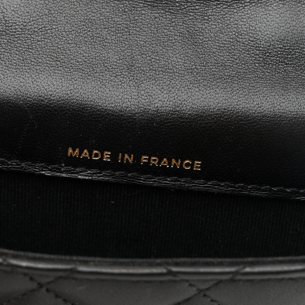 Lambskin Quilted Top Handle Flap Coin Purse With Chain Black