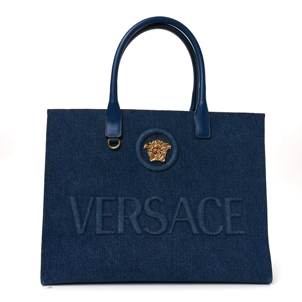 Denim Calfskin La Medusa Tote Bag Blue