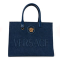 Denim Calfskin La Medusa Tote Bag Blue