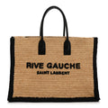 Raffia Calfskin Rive Gauche Tote Naturale Black