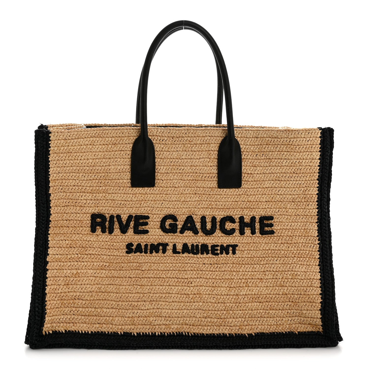 Raffia Calfskin Rive Gauche Tote Naturale Black