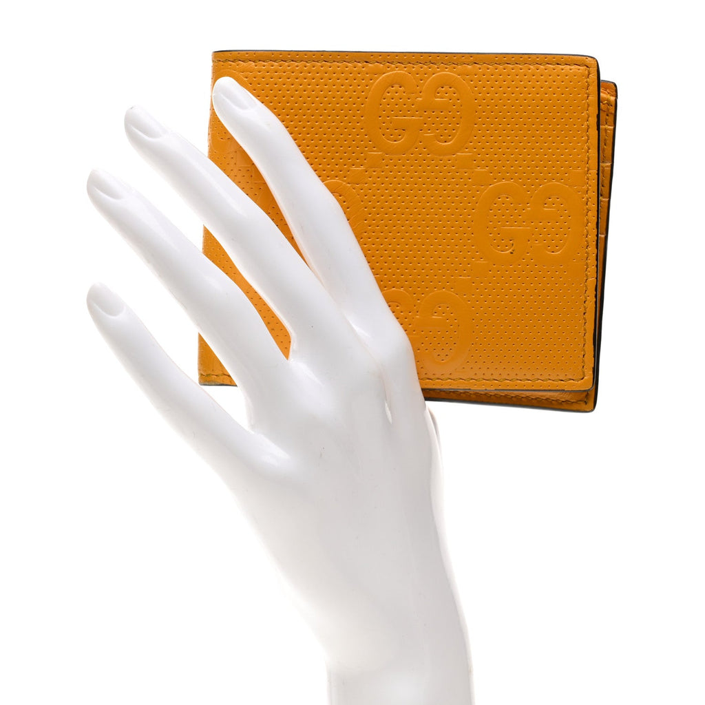 Calfskin GG Tennis Embossed Bi-Fold Wallet Yellow Tangerine