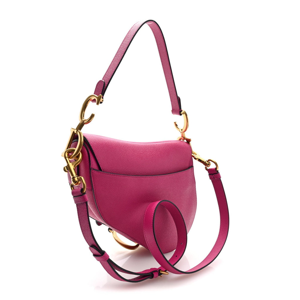 Grained Calfskin Saddle Bag With Strap Fuchsia