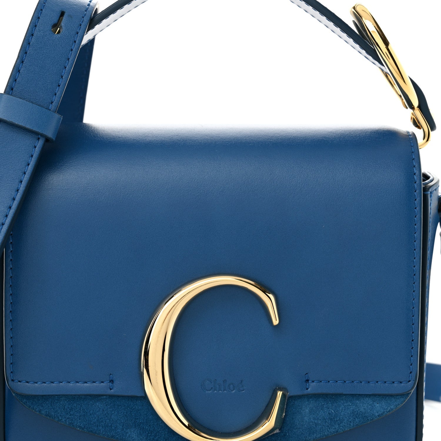 Shiny Calfskin Suede Mini C Bag Smoky Blue