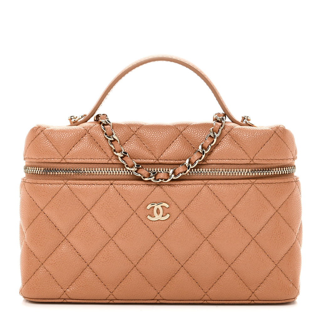Caviar Quilted Top Handle Slim Vanity With Chain Brown