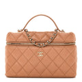 Caviar Quilted Top Handle Slim Vanity With Chain Brown