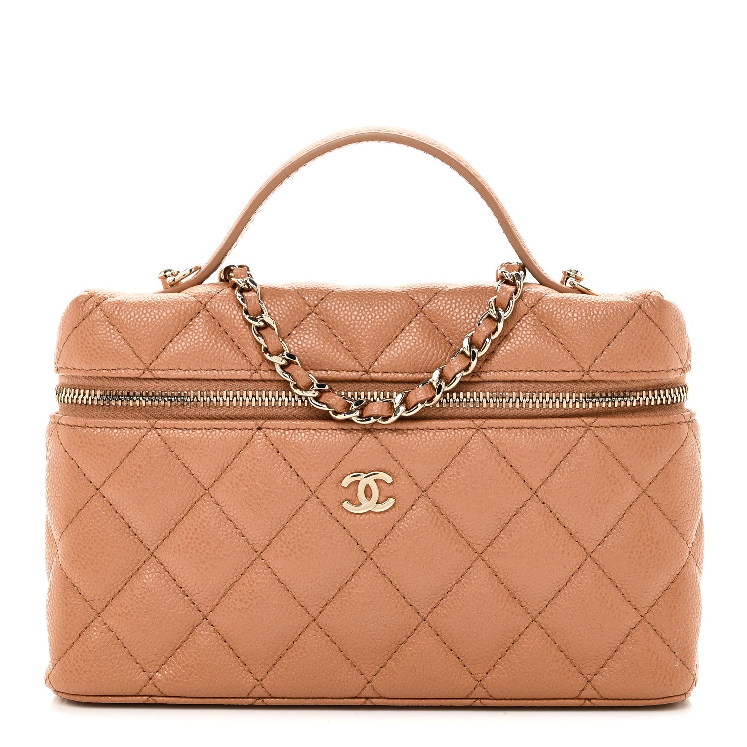 Caviar Quilted Top Handle Slim Vanity With Chain Brown