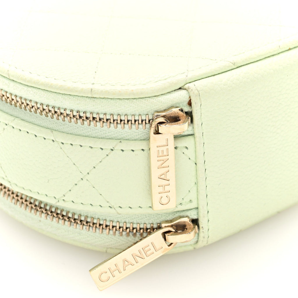 Caviar Quilted Round Handle With Care Vanity With Chain Light Green