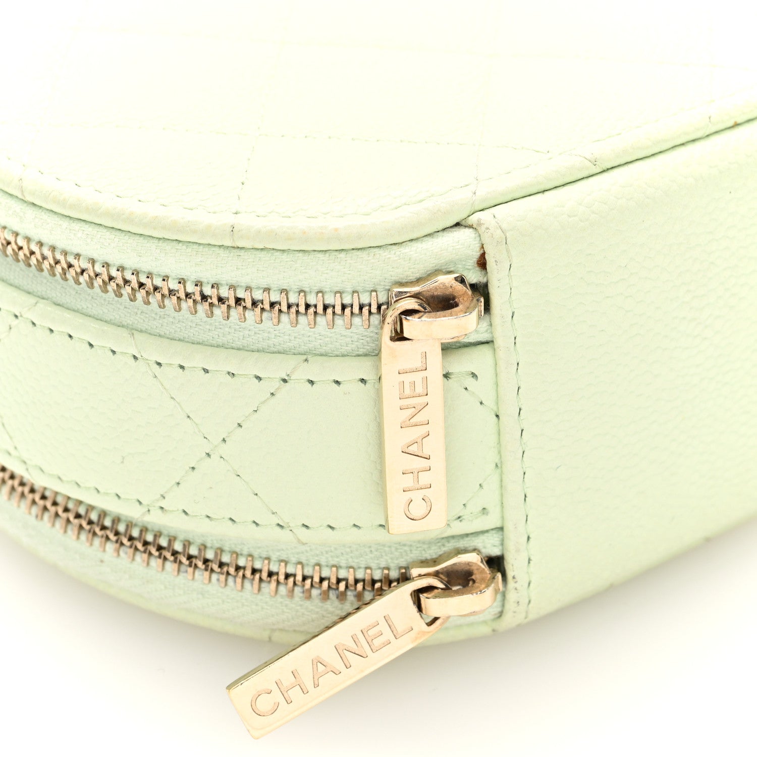 Caviar Quilted Round Handle With Care Vanity With Chain Light Green