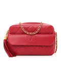 Lambskin Quilted Chain & Tassel Small Camera Case Fuchsia
