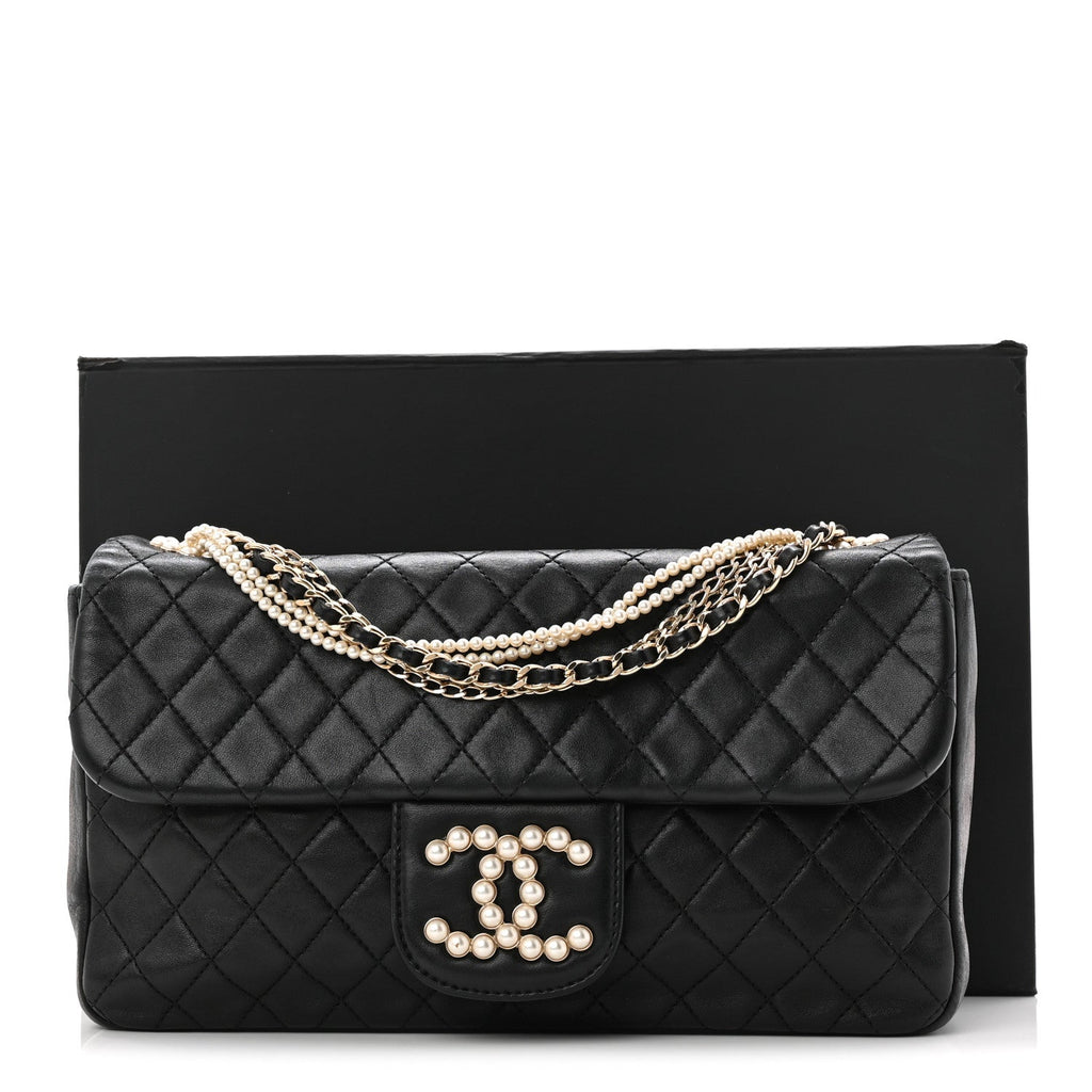 Lambskin Medium Westminster Pearl Flap Black