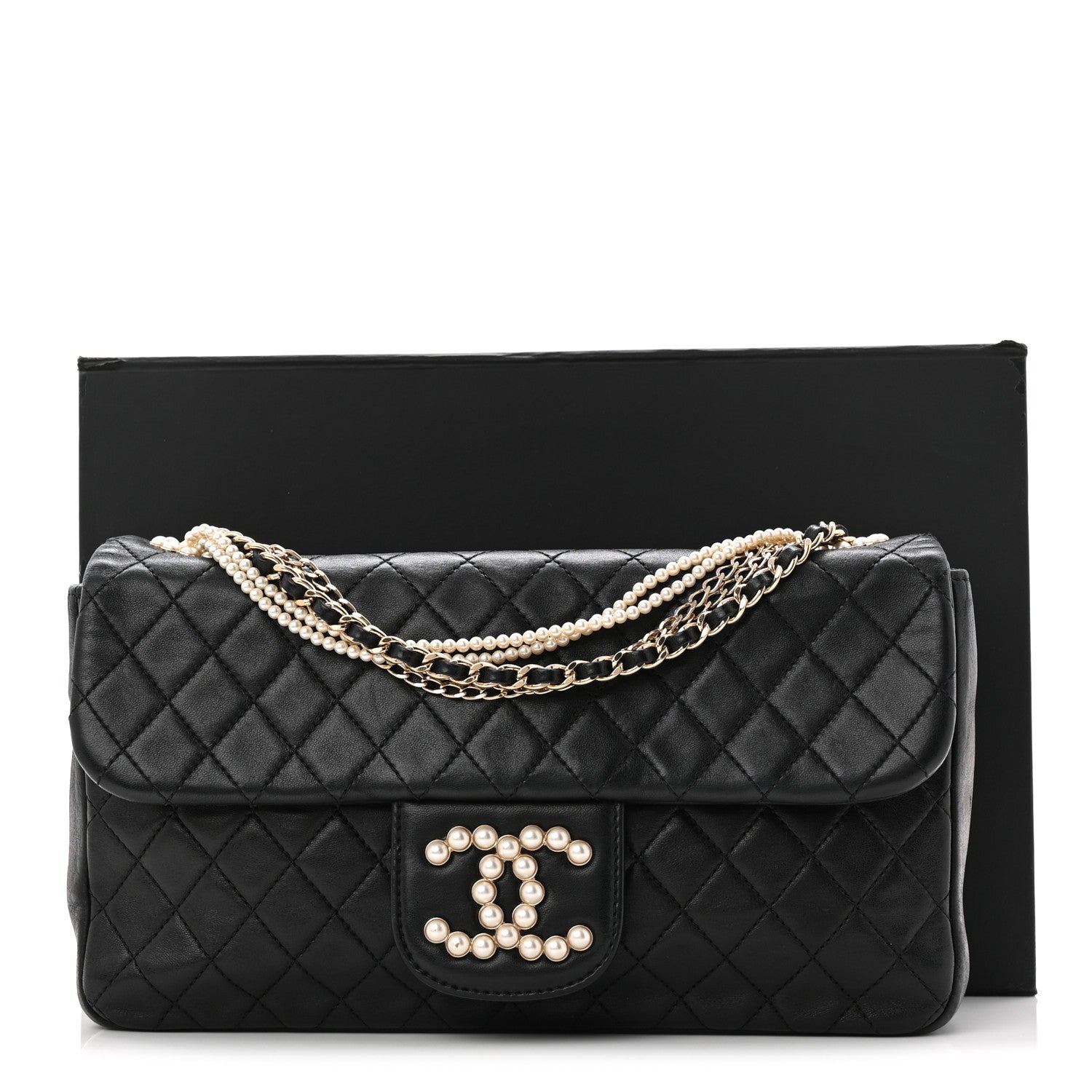 Lambskin Medium Westminster Pearl Flap Black