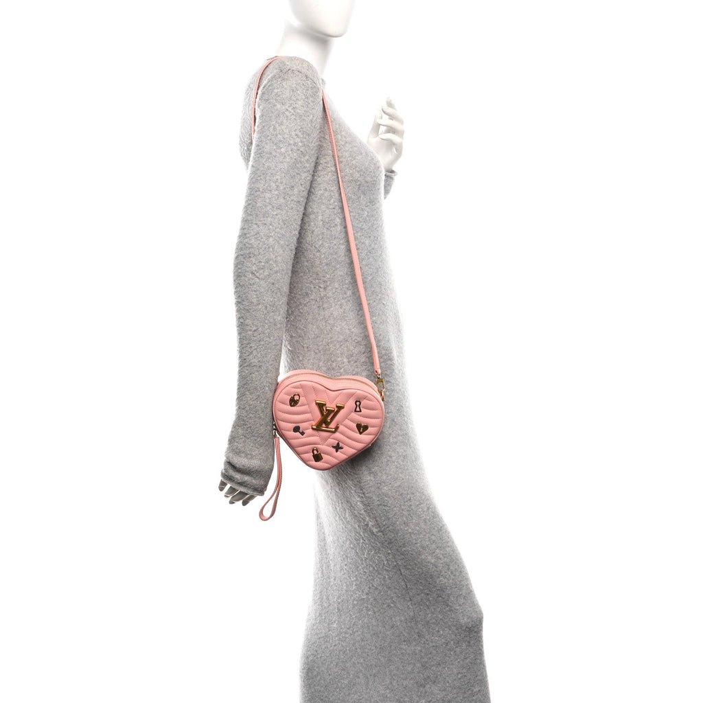 Calfskin Embellished New Wave Love Lock Heart Bag Rose Pomettes