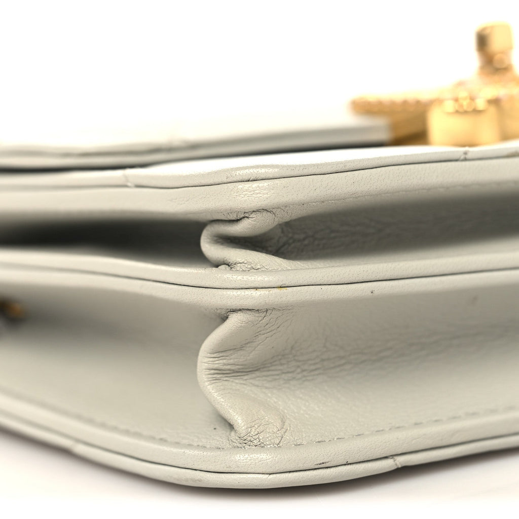 Calfskin Strass Quilted Clutch With Chain Flap Light Grey
