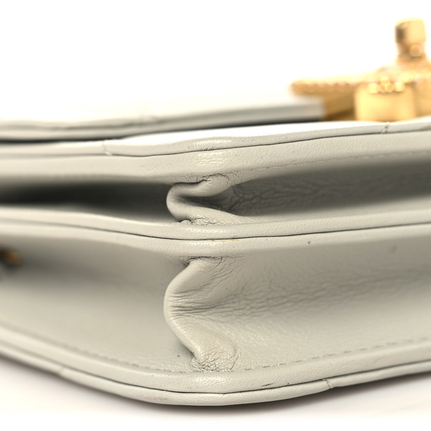 Calfskin Strass Quilted Clutch With Chain Flap Light Grey