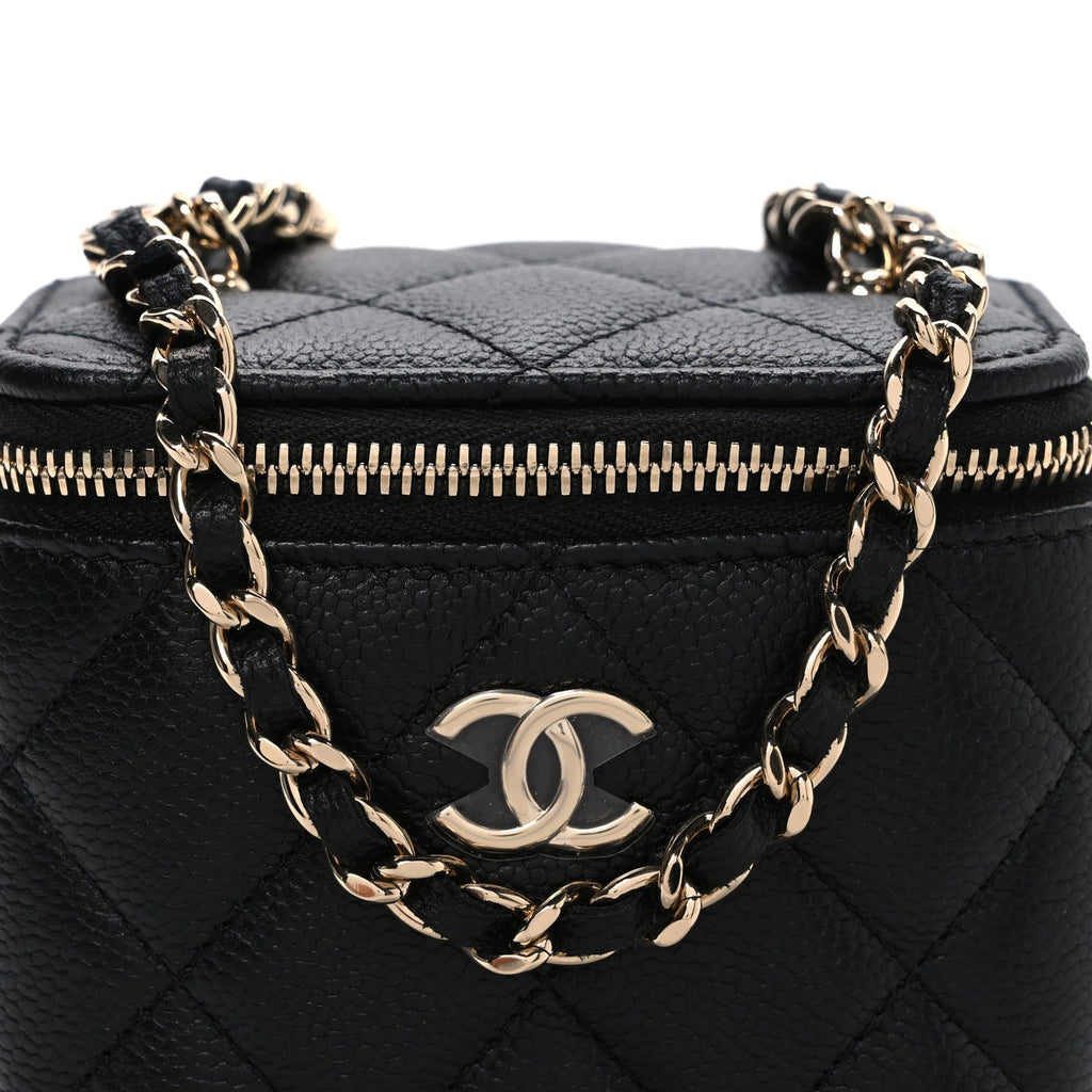 Caviar Quilted Mini Vanity Case With Chain Black