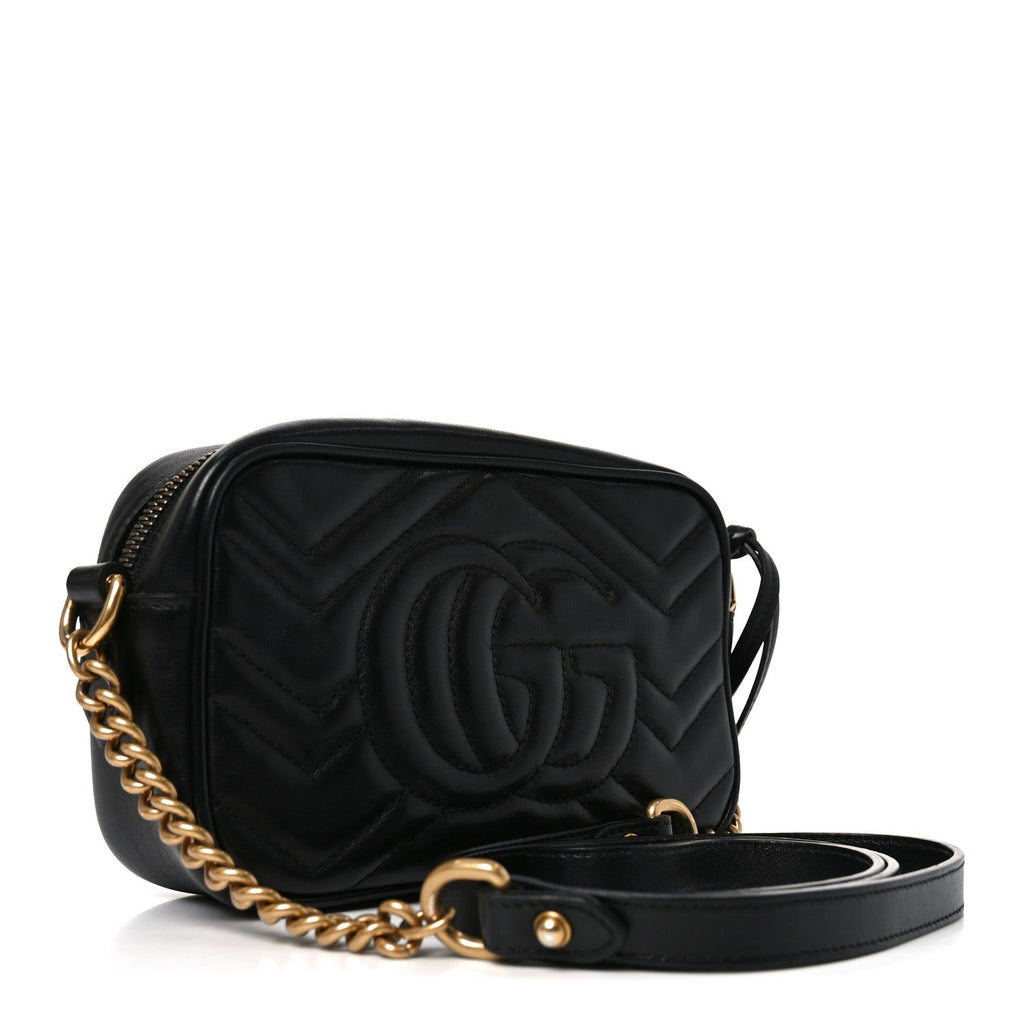 Calfskin Matelasse Mini GG Marmont Chain Shoulder Bag Black