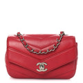 Caviar Chevron Quilted Small Single Flap Red