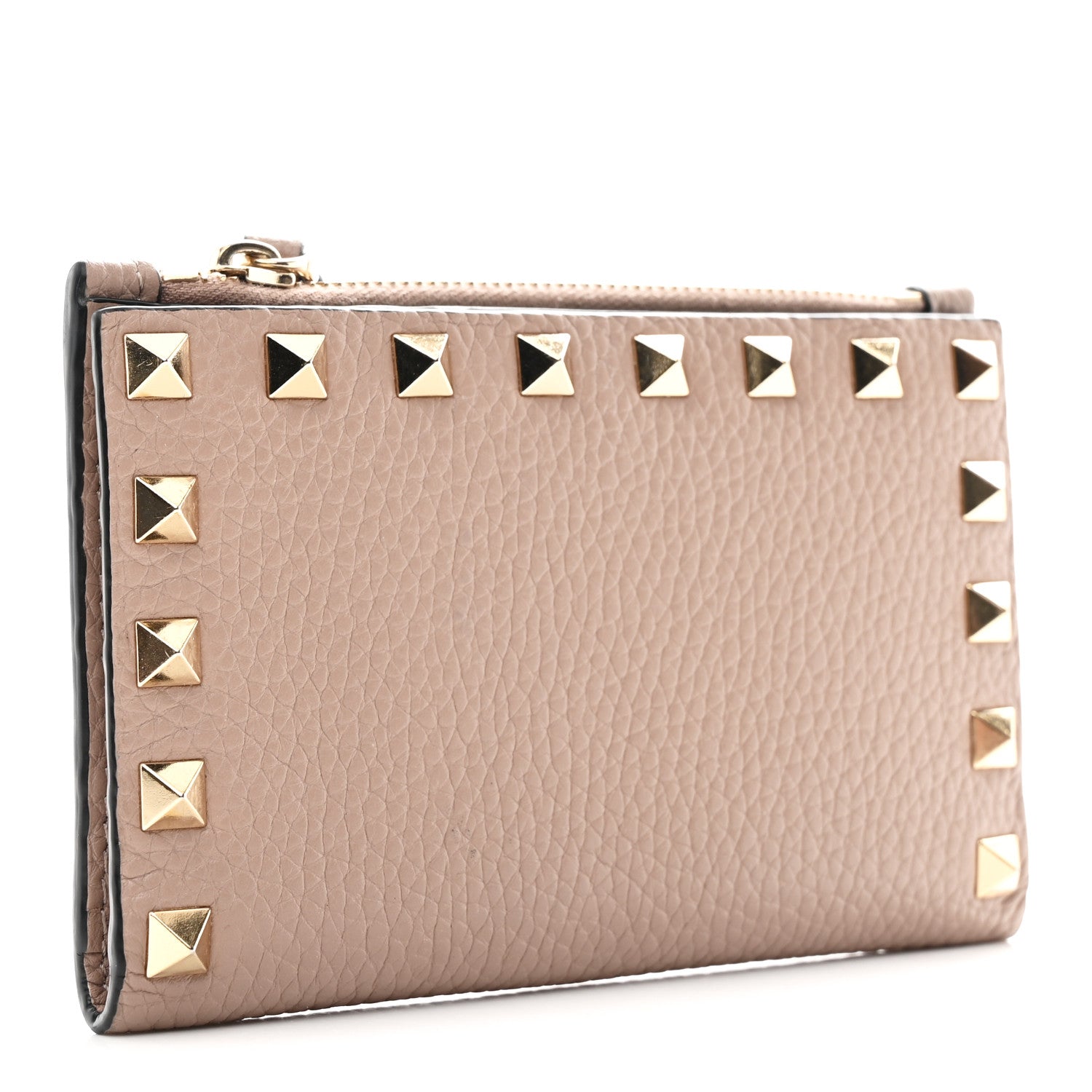Grainy Calfskin Rockstud Coin Purse  Holder Poudre