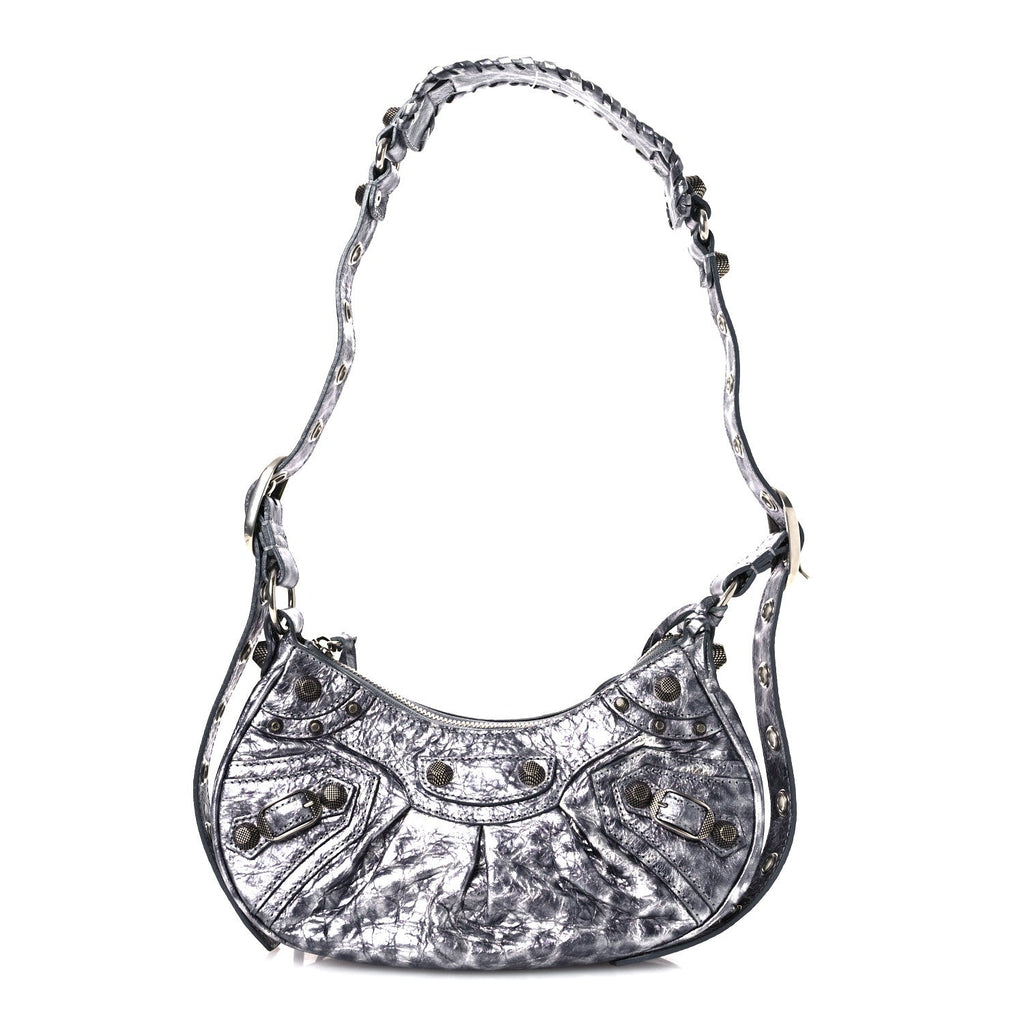 Metallic Agneau Arena Leopard Le Cagole Shoulder Bag XS Dark Grey