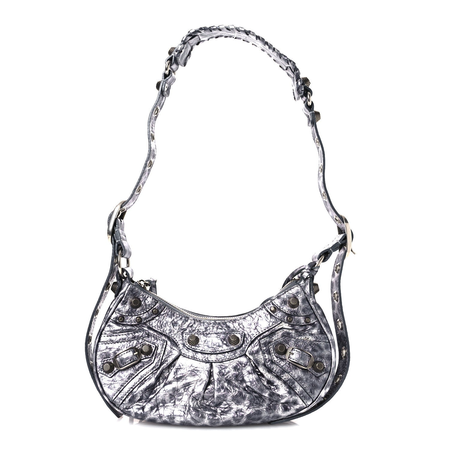 Metallic Agneau Arena Leopard Le Cagole Shoulder Bag XS Dark Grey