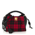 Calfskin Tartan Cotton Canvas Small Iris Tote Black Red Multicolor