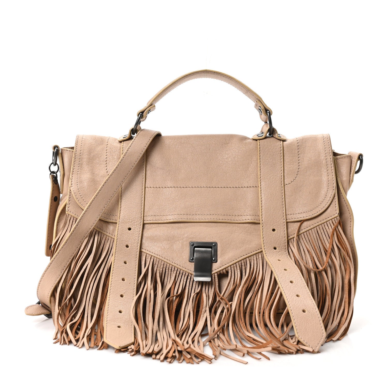 Lambskin Fringe Medium PS1 Satchel Nude