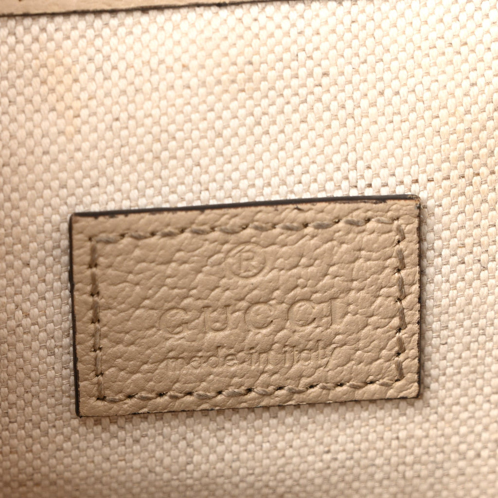 GG Supreme Monogram Textured Dollar Calfskin Web Mini Chain Drawstring Backpack Beige Mystic White Oatmeal