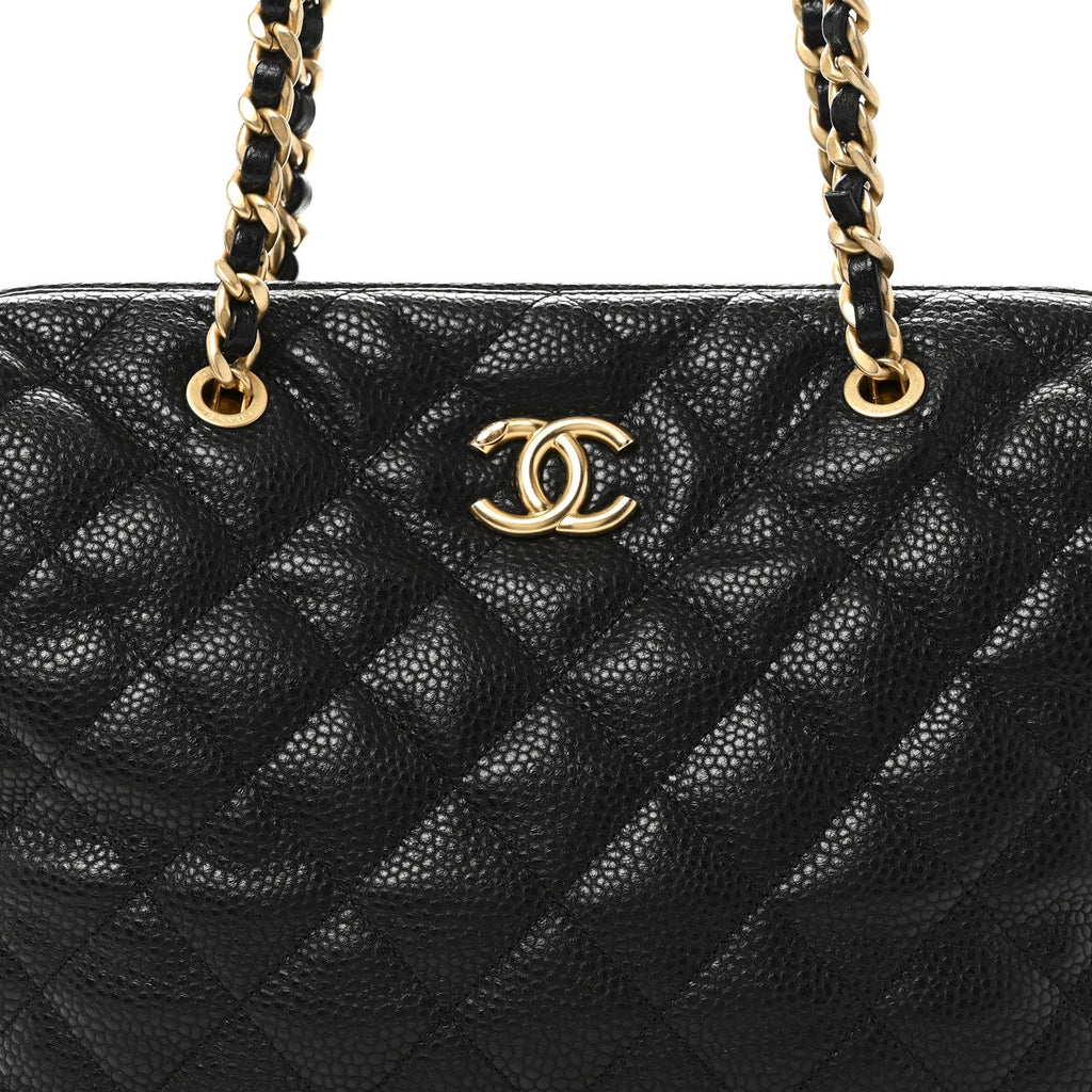 Shiny Caviar Quilted Large Bowling Bag Black