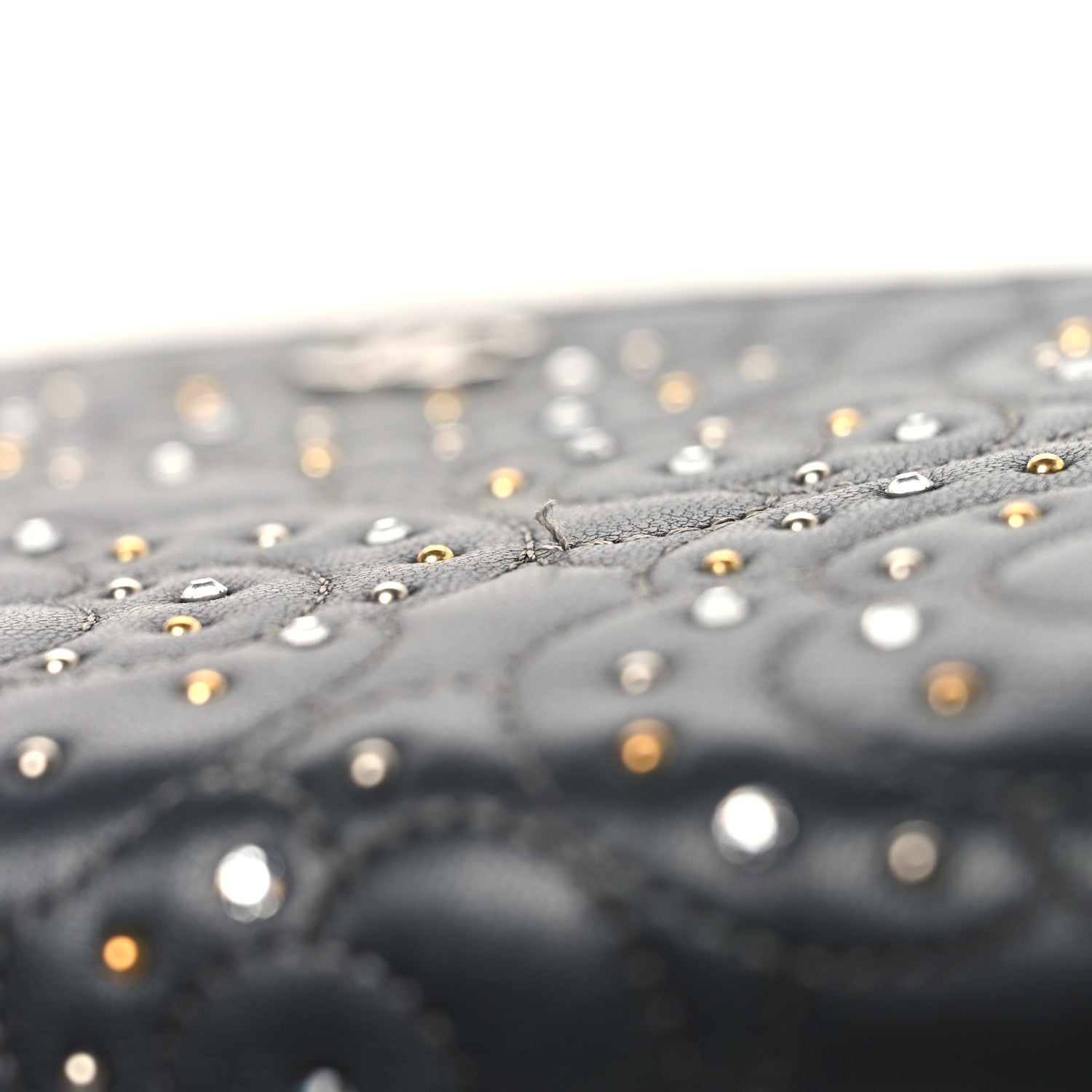 Lambskin Camellia Studded Wallet on Chain WOC Grey