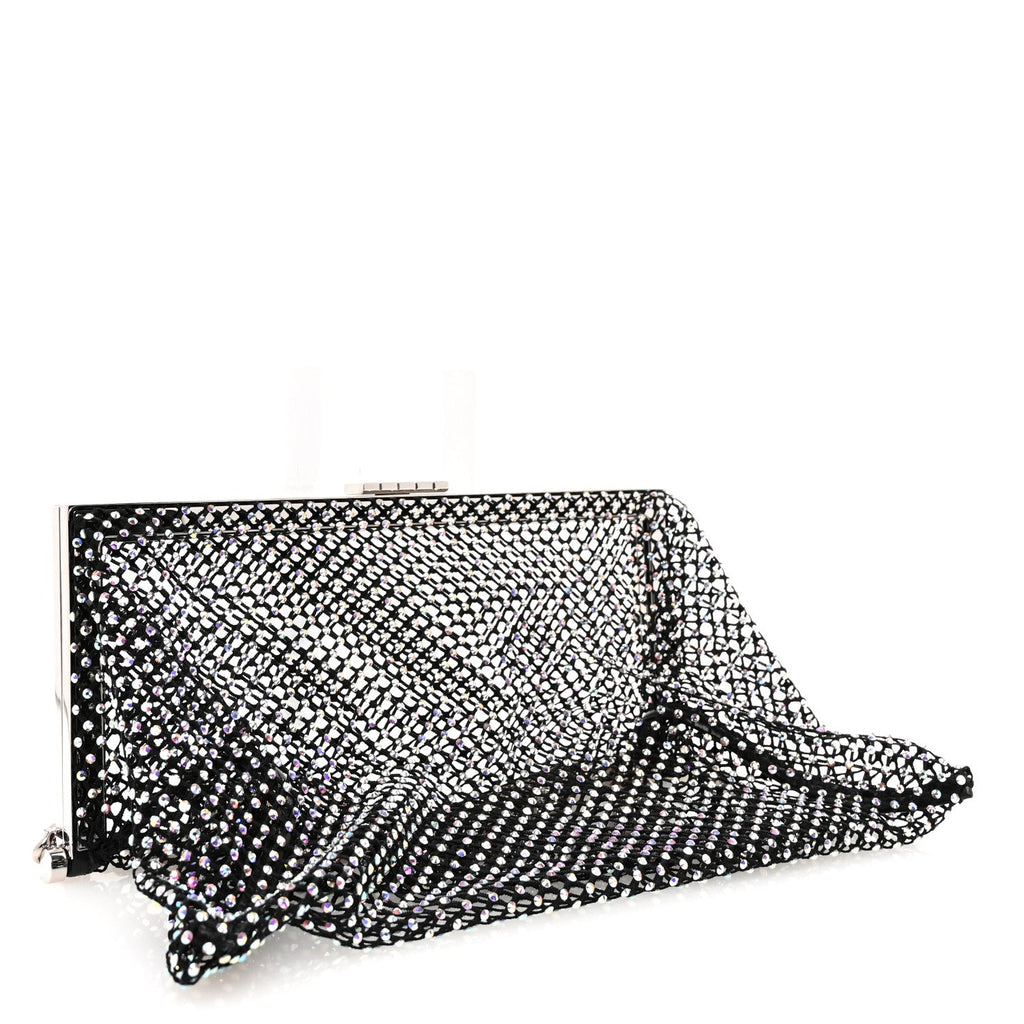 Mesh Crystal Medium Fanny Shoulder Bag Black